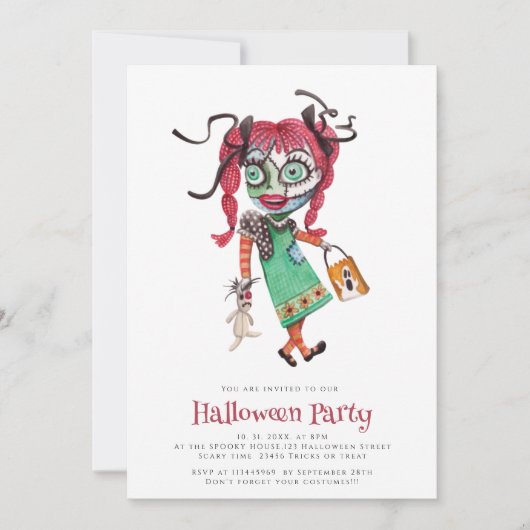 Cute simple aquarelle halloween Invitation (Devant)