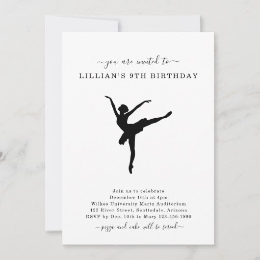 Cute Simple Ballet Danse Anniversaire Invitation (Devant)