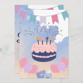 Cute Simple Birthday Party Invitation Kaart (Voorkant / Achterkant)