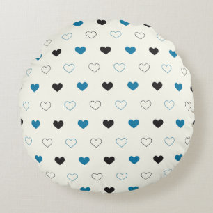 Cute Simple Heart Pattern blauw zwart crème Rond Kussen