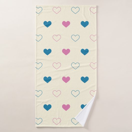 Cute Simple Heart Pattern blue pink cream (Serviette de bain)
