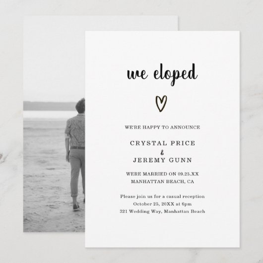 Cute Simple Heart Photo Modern Wedding Reception Kaart (Voorkant / Achterkant)