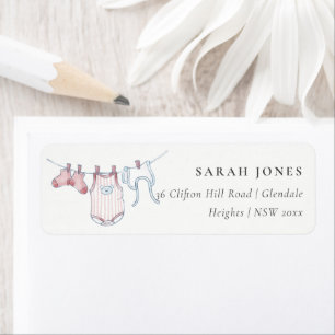 Cute Simple Pink Clothesline Baby shower Address Etiket