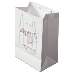 Cute Simple Pink Girl Clothesline Baby shower Medium Cadeauzakje