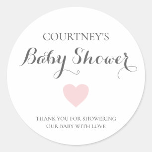 Cute Simple Pink Heart Girl Baby shower Ronde Sticker