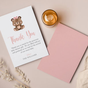 Cute Simple Pink Woodland Beer Baby shower Bedankkaart