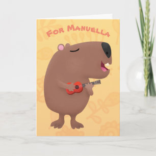 Cute sing capybara ukulele cartoon kaart
