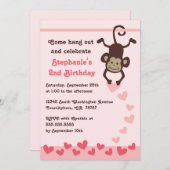 Cute singe coeurs invitation à la fête d'anniversa (Devant / Derrière)