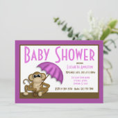 Cute Singe Purple Bébé Douche Invitations (Debout devant)