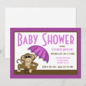Cute Singe Purple Bébé Douche Invitations (Devant / Derrière)