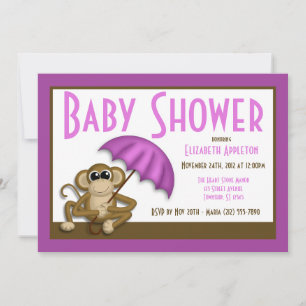 Cute Singe Purple Bébé Douche Invitations