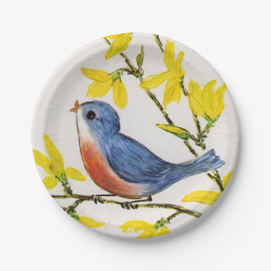 Cute Singing Blue Bird Tree Branch Papieren Bordje (Voorkant)