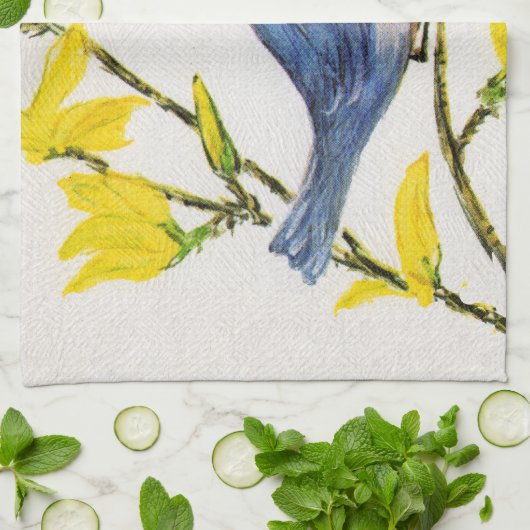 Cute Singing Blue Bird Tree Branch Theedoek (Gevouwen)