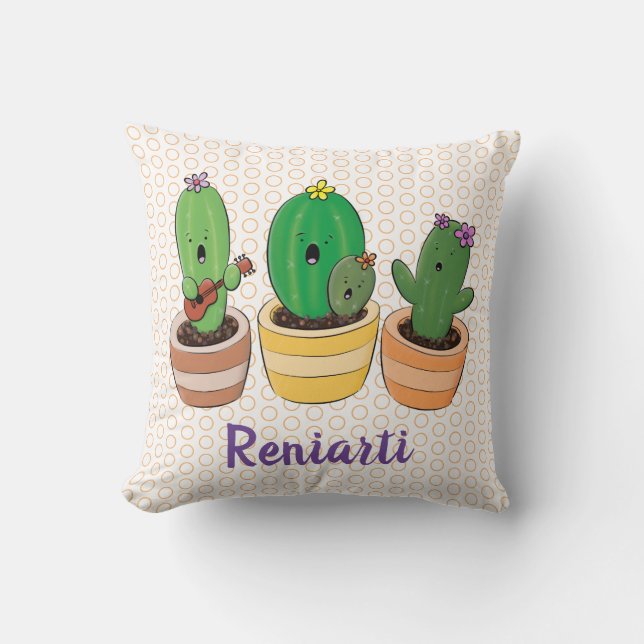 Cute singing cactus trio cartoon illustratie kussen (Voorkant)