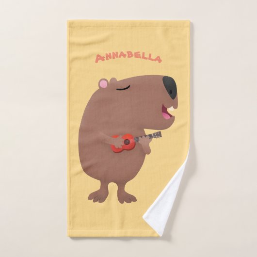 Cute singing capybara ukulele cartoon bad handdoek (Handdoek)