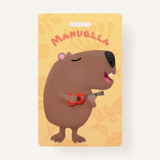 Cute singing capybara ukulele cartoon badge (Voorkant)