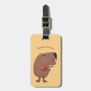 Cute singing capybara ukulele cartoon bagagelabel