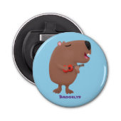 Cute singing capybara ukulele cartoon button flesopener (Voorkant)