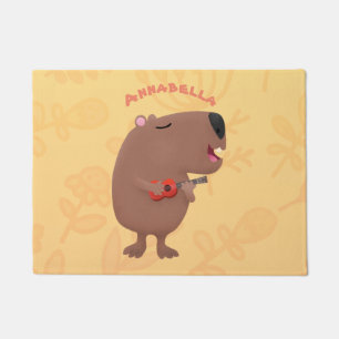 Cute singing capybara ukulele cartoon deurmat