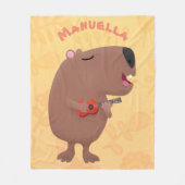 Cute singing capybara ukulele cartoon fleece deken (Voorkant)