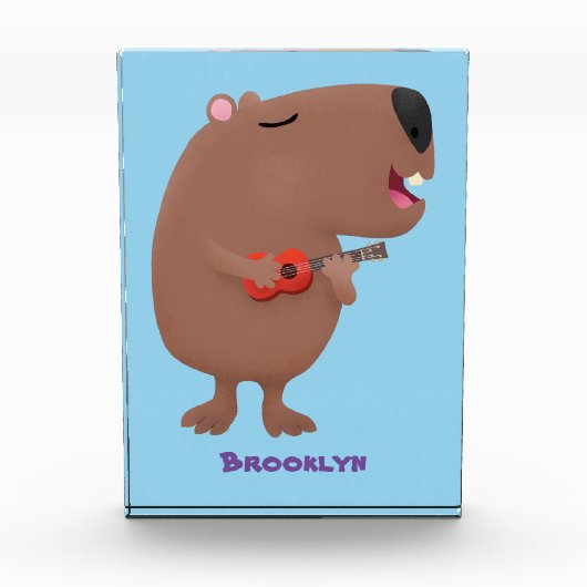 Cute singing capybara ukulele cartoon fotoblokken (Voorkant)
