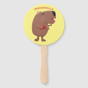 Cute singing capybara ukulele cartoon handwaaier