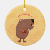 Cute singing capybara ukulele cartoon keramisch ornament (Achterkant)