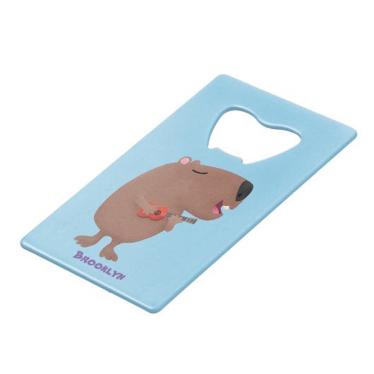 Cute singing capybara ukulele cartoon kredietkaart flessenopener (Achterkant Gekanteld)