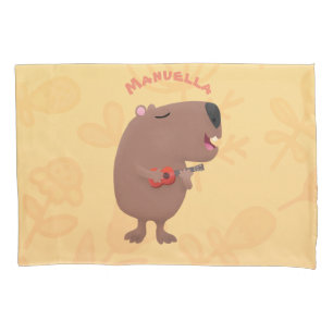 Cute singing capybara ukulele cartoon kussensloop