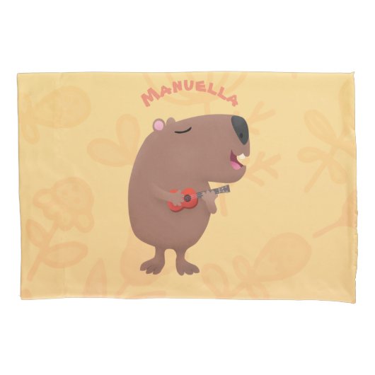 Cute singing capybara ukulele cartoon kussensloop (Voorkant)