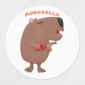 Cute singing capybara ukulele cartoon labels (Design 2)