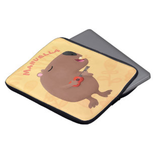 Cute singing capybara ukulele cartoon laptop sleeve