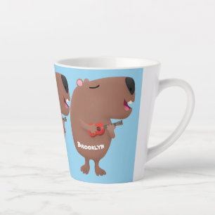 Cute singing capybara ukulele cartoon latte mok
