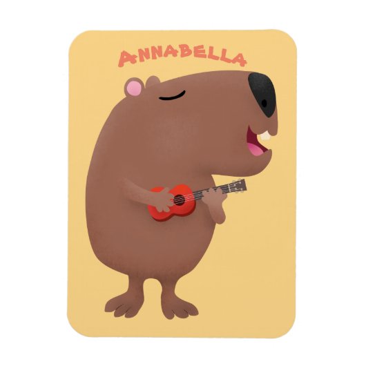 Cute singing capybara ukulele cartoon magneet (Verticaal)