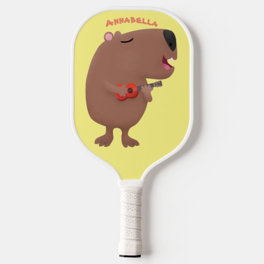Cute singing capybara ukulele cartoon pickleball paddle (Achterkant)