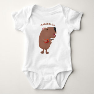Cute singing capybara ukulele cartoon romper
