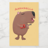 Cute singing capybara ukulele cartoon voedselcontainer etiket (Enkel label)