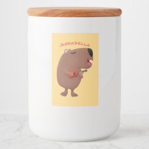 Cute singing capybara ukulele cartoon voedselcontainer etiket