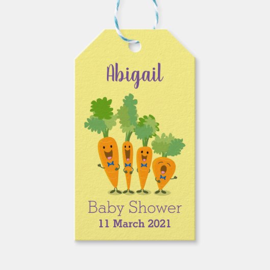 Cute singing carrot cartoon illustratie cadeaulabel (Voorkant)