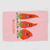 Cute-Singing chili peppers cartoon illustratie Golfhanddoek (Horizontaal)