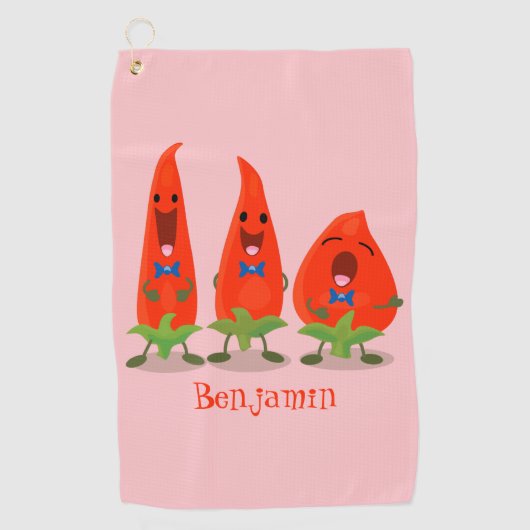 Cute-Singing chili peppers cartoon illustratie Golfhanddoek (Voorkant)