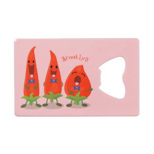 Cute-Singing chili peppers cartoon illustratie Kredietkaart Flessenopener