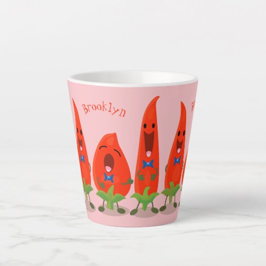 Cute-Singing chili peppers cartoon illustratie Latte Mok (Voorkant)