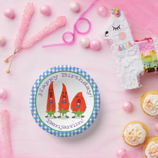 Cute-Singing chili peppers cartoon illustratie Papieren Kommen (Feest)