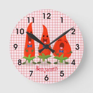 Cute-Singing chili peppers cartoon illustratie Ronde Klok