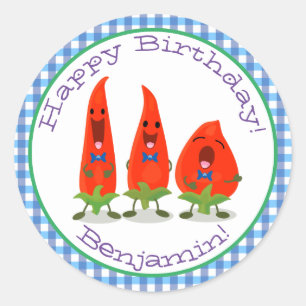 Cute-Singing chili peppers cartoon illustratie Ronde Sticker
