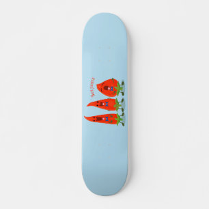 Cute-Singing chili peppers cartoon illustratie Skateboard