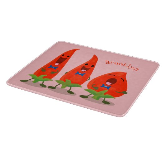 Cute-Singing chili peppers cartoon illustratie Snijplank (Hoek)