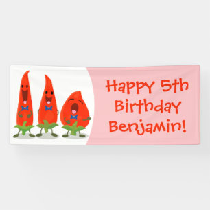 Cute-Singing chili peppers cartoon illustratie Spandoek