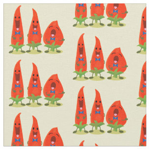 Cute-Singing chili peppers cartoon illustratie Stof